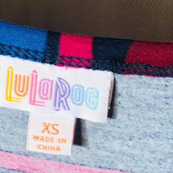 LuLaRoe Julia dress geometric blue yellow purple polyester size xs READ new - Picture 8 of 11